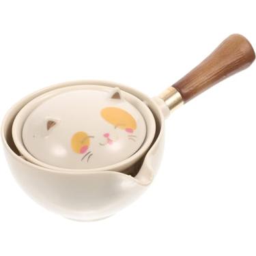 Imagem de Conjunto de chá Xícaras de chá de cerâmica com rotação de 360 ​​° Alça lateral Chaleira de chá de cerâmica Porcelana Retro chinês Gongfu Bule de chá portátil Bule de chá Dispensador de chá Kung Fu Con