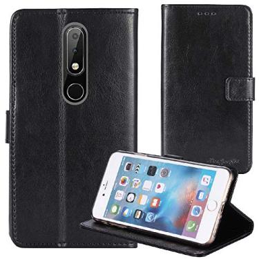 Imagem de TienJueShi Capa protetora de couro flip estilo livro preto capa de silicone carteira Etui para Nokia X6 5,5 polegadas 2018