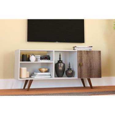 Imagem de Rack para TV RT3014 até 47 Polegadas c/ 1 Porta Branco/Rustico - Movelbento