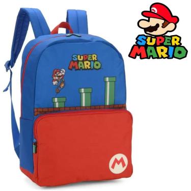 Imagem de Mochila Escolar Juvenil de Costas Jogo Super Mario Bros Azul