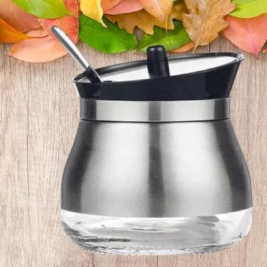 Imagem de Açucareiro de Luxo em Aço Inox com Tampa e Colher - Adicione Sofisticação à Sua Cozinha! ®MaiXpro