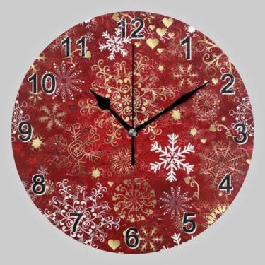 Imagem de CHIFIGNO Relógio de parede redondo branco dourado vermelho de Natal, relógios de parede de bateria para pendurar relógios de parede para cozinha decorativos