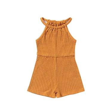 Imagem de Macaquinho de malha para bebês meninas sem mangas, macacão canelado e shorts infantis de verão, Amarelo, 3-4 Anos