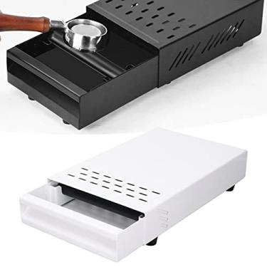 Imagem de Gaveta de caixa de café, caixa de pó de resíduos de café de aço inoxidável, caixa de café com mastro de madeira removível de borracha e base antiderrapante (branca)
