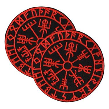 Imagem de 2 Pçs AliPlus Remendos Viking Vegvisir Leme de Awe Remendos Bordados Retalhos Táticos de Moral Gancho e Laço (Vermelho Preto)