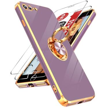 Imagem de LeYi Capa para iPhone 7 Plus Capa para iPhone 8 Plus: com protetor de tela de vidro temperado [pacote com 2] Suporte magnético giratório de 360° com suporte magnético, revestimento de ouro rosa com