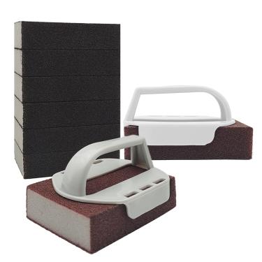 Imagem de 8 peças de bloco de tijolos de limpeza de grelha, tijolos de limpeza de grelha com 2 peças de alça plana de pedra-pomes para remover manchas ao ar livre, acessórios para churrasco, piscina, pia