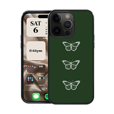 Imagem de CREFORKIAL Linda capa de telefone de borboleta verde escura estética para iPhone 14, capa rígida para iPhone 14 capa protetora fina à prova de choque TPU macio bumper + traseira rígida de alumínio