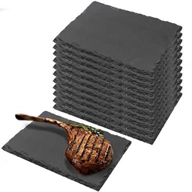 Imagem de TAICHEUT Pacote com 12 tábuas de queijos de ardósia preta, 22 x 15 cm, bandeja de ardósia, pratos de ardósia para alimentos, sushi, bife e charcutaria