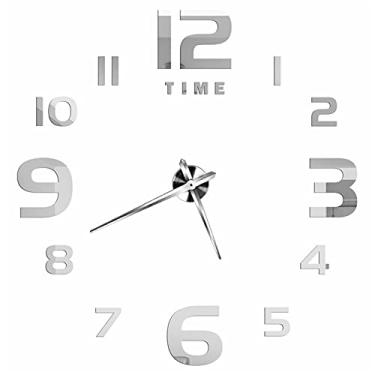 Imagem de Relógio de parede silencioso 3D relógio de parede DIY relógio de quartzo adesivos de espelho acrílico decoração de casa relógios design moderno decoração mural relógio (cor: ouro 5) (prata B)