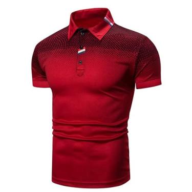 Imagem de Legou Camiseta masculina polo de verão slim fit estampada manga curta atlética golfe tênis, Vermelho, M