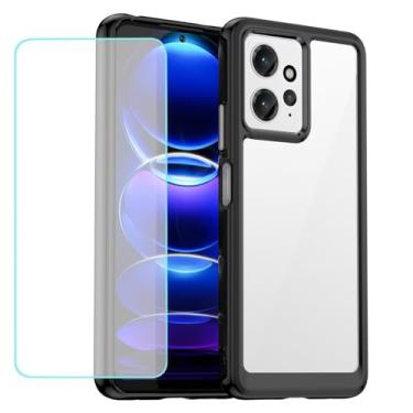 Imagem de Wanyuexes Capa para Redmi Note 12 4G 23021RAA2Y Capa com protetor de tela de vidro temperado, parte traseira rígida transparente de policarbonato e capa protetora de TPU macio para Xiaomi Redmi Note