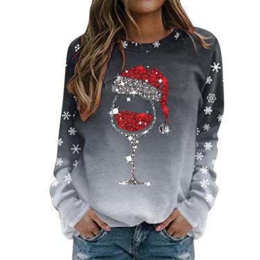 Imagem de Moletom feminino Ugly Christmas com estampa divertida, manga comprida, gola redonda, blusa casual Y2K, Cinza - D, GG