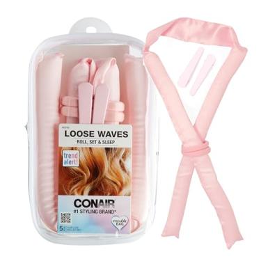 Imagem de Conair Heatless Hair Curler Set with 1 Long Satin Roller, 2 Ponytailers, and 2 Styling Clips, Great for Sleep & Set to create Curls & Waves