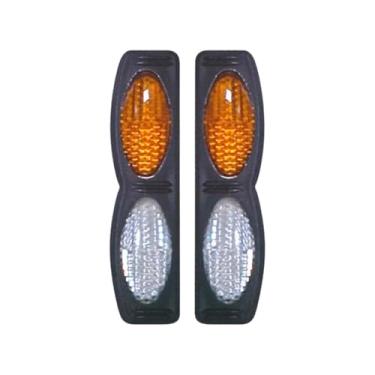 Imagem de Par Luminoso Oval Refletor Duplo Cristal com Laranja Base Preta para Porta Lateral Linha Leve e Pesada Carros e Caminhões - Olho de Gato Universal