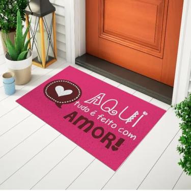 Imagem de Tapete Capacho De Porta Decorativo E Divertido Frase - Aqui Tudo é Feito com Amor Ca306