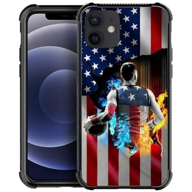 Imagem de DJSOK Capa compatível com iPhone 11, design padrão de bandeira americana de basquete gelo e fogo, capa para iPhone 11, para canto antiqueda e presente à prova de choque para homens e mulheres
