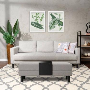 Imagem de Conjunto Sofá 3 Lugares com Puff Baú 60cm e Bandeja Antúrio CabeCasa MadeiraMadeira Cinza
