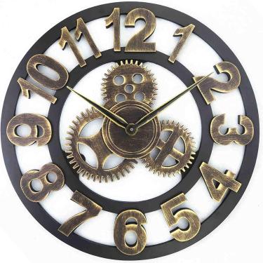 Imagem de Relógio de parede extra grande decorativo em ferro forjado, quartzo silencioso, engrenagens industriais, preto, rústico, metal, numeral, europeu, steampunk, vintage, detalhes desgastados, A,