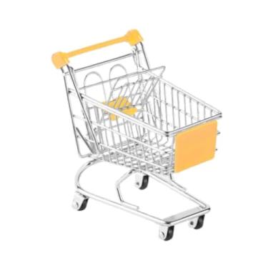 Imagem de WeiLaiKeQi Mini carrinho de compras organizador de mesa ornamento decorativo crianças empurrar carrinho brinquedo supermercado brinquedo, Amarelo