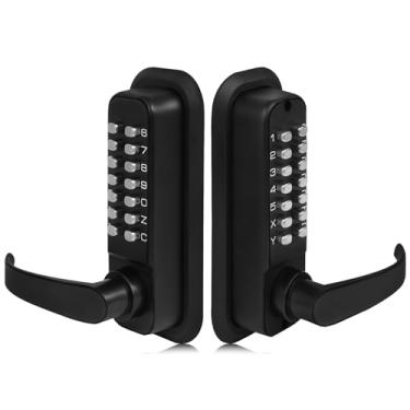 Imagem de Souyou Fechadura de porta sem chave atualizada com alça, fechadura de teclado dupla face à prova d'água de aço inoxidável (preto, almofada grande)