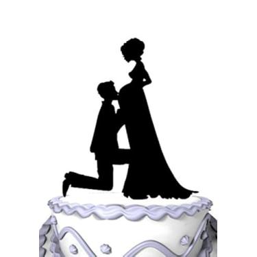 Imagem de Topo de bolo de casamento com silhueta de noiva e noivo grávida Meijiafei