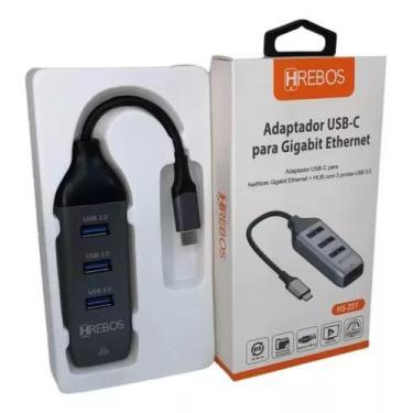 Imagem de Adaptador Lan Rj45 5 Em 1 Tipo C P/ Usb 3.0 - Herbos