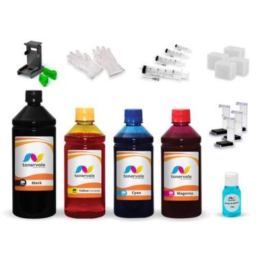 Imagem de Kit 4 Tinta Para HP F380 21 e 22 1 Litro Black e 500ml Color Linha Pla