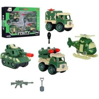 Imagem de Kit 4 Carrinhos Militar Helicóptero Tanque Monta Desmonta. - DM TOYS