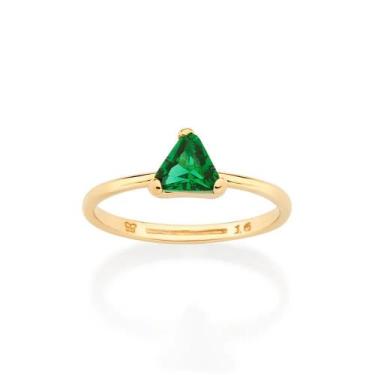 Imagem de Anel banhado ouro 3x 24k 18k e 22k feminino solitário cristal verde tr