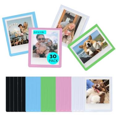 Imagem de wogozan Pacote com 30 molduras magnéticas para câmera fotográfica Polaroid I-Type/NOW/OneStep/Fujifilm Instax Wide/Wide 300/400/210/200 600/I-Type, molduras magnéticas para geladeira – coloridas