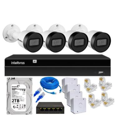Imagem de Kit 4 Câmeras Intelbras Vipc 1230 B Poe Nvr Nvd 1404 Hd 2tb Com Switch