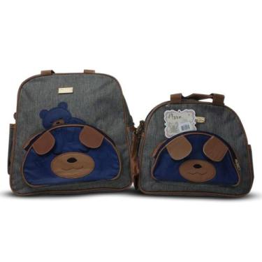 Imagem de Kit Sacola Mochila Maternidade Frasqueira Ursão Mave Baby, Cinza azul 