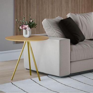Imagem de Mesa Lateral Decorativa Gabriela Base Dourada Tampo Redondo Canela - U