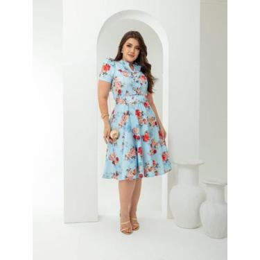 Imagem de Vestido Midi Soltinho Floral Elegante Gode com Cinto - Fashion, Azul c