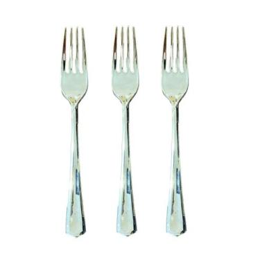 Imagem de Kit 24 un Garfos Refeição Luxo Plástico Prata 18cm Festa - Blook, Cinz