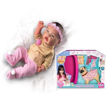 Imagem de Kit Bebê Reborn Menina Com Brinquedo Pet Shop e Acessórios - Milk e Ad
