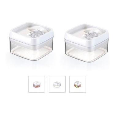 Imagem de 2 Potes Bolacha Acrílico Quadrado 400ml Organização Grande - Injeplast