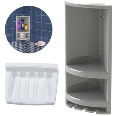 Imagem de Cantoneira Porta Shampoo Cinza + Saboneteira Plástica Branca - Valepla