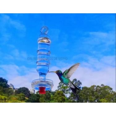 Imagem de Bebedouro grande de vidro com prato para beija flor e pássaros ar livr