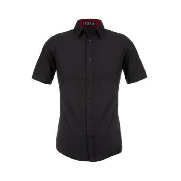 Imagem de Camisa Social Manga Curta Masculina Lisa Slim Camiseta Curta (MC PRETA