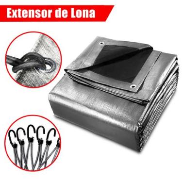 Imagem de Lona Blackout Cinza Preto 3x2,5m + 10 Elásticos Extensor Cinza 30cm - 