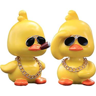 Imagem de wonuu Enfeites de carro de pato amarelo fofo decorações de painel de carro de pato legal boneca balançando a cabeça