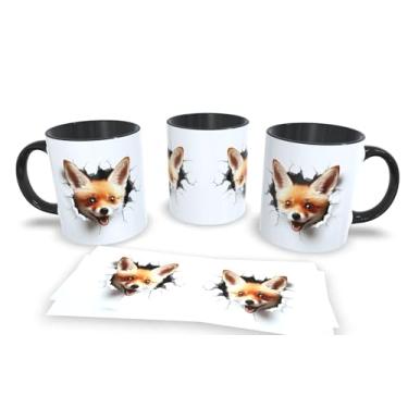 Imagem de Caneca Preta de Porcelana Personalizadas Arte Espelhada em 3D Animais (Raposa 2)