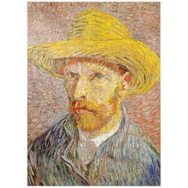 Imagem de Auto-retrato com um chapéu de palha 1887 por Vincent Van Gogh - Quebra-cabeça premium de 1000 peças para adultos