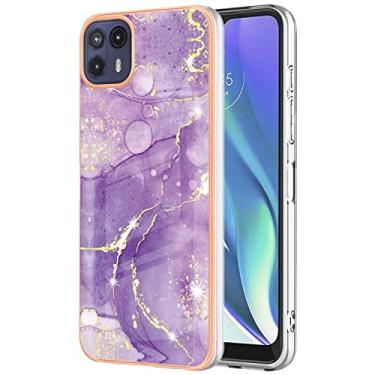Imagem de Monwutong Capa fina para Motorola G50 5G, capa moderna com padrão de mármore IMD brilhante para meninas, capa de proteção de tela e câmera para Moto G50 5G, YBDD roxa