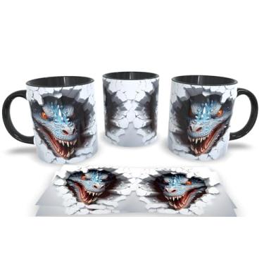 Imagem de Caneca Preta de Porcelana Personalizadas Arte Espelhada em 3D Animais (Dragrão 2)