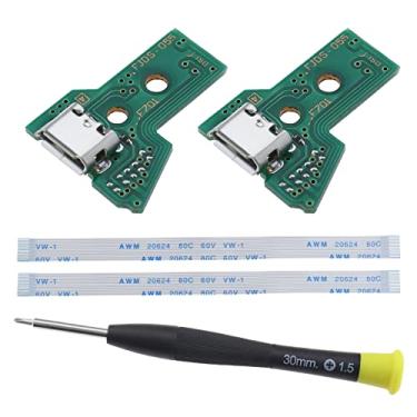 Imagem de ECSiNG 2 peças de placa de interface JDS-055 e cabo de fita de 12 pinos compatível com PS4 Pro/Slim Wireless Controller Replacement Charging Port Assembly