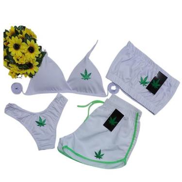Imagem de Kit 4 Peças Biquíni Com Bojo + Cropped + Short - Erva - Gringas Model,