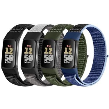 Imagem de VNDAPT Pacote com 4 pulseiras de relógio de nylon compatíveis com Fitbit Charge 6/Fitbit Charge 5, pulseira esportiva de substituição respirável ajustável para Fitbit Charge 5 Charge 6 para mulheres e